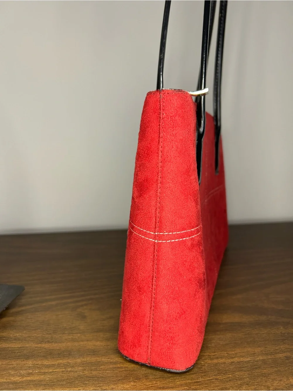 Kate Spade New York Vintage Red/Burgundy Suede Contrast Stitch Shoulder Tote Bag - Picture 7 of 12